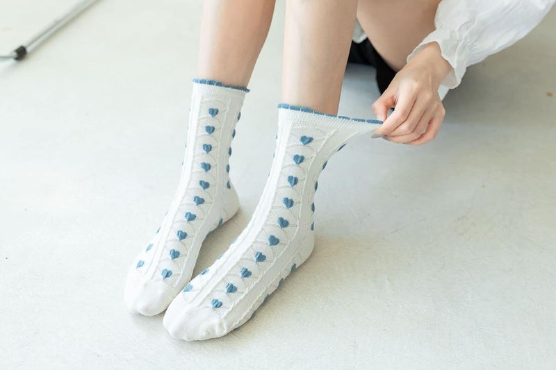 MarJunSep Cute Floral Crew Socks for Women Teen Girls Flower Cottagecore Frilly Vintage Fancy Cotton Socks - Image 5